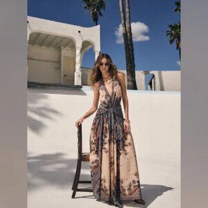 NWOT！ Zimmermann Ascension open-back printed cotton-voile halterneck maxi dress